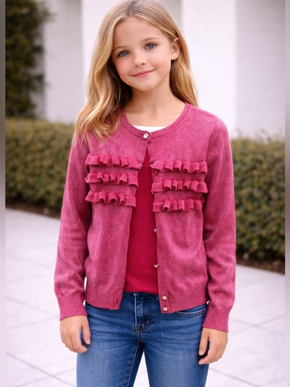 Origami Pink Sparkly Ruffle Sweater